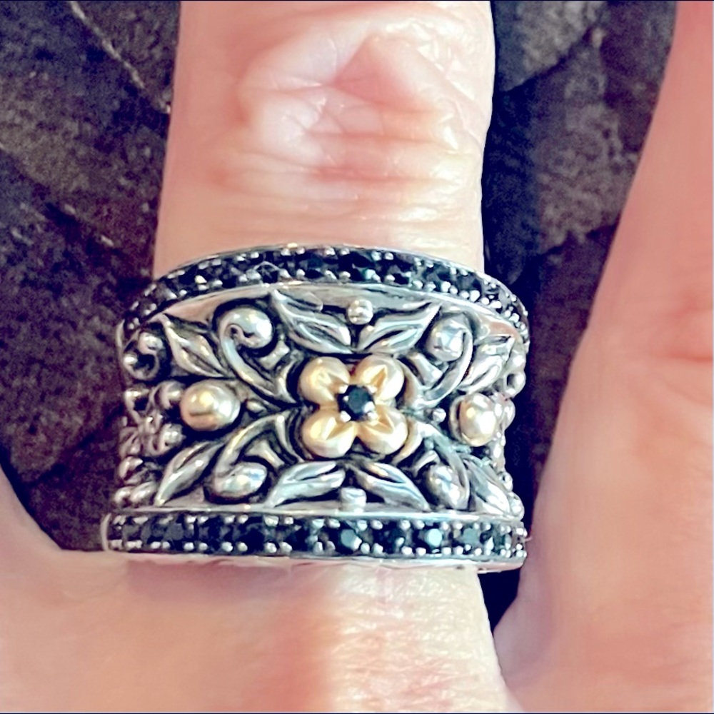 Barbara Bixby Black Sapphire 18k gold and Sterling Silver Ring